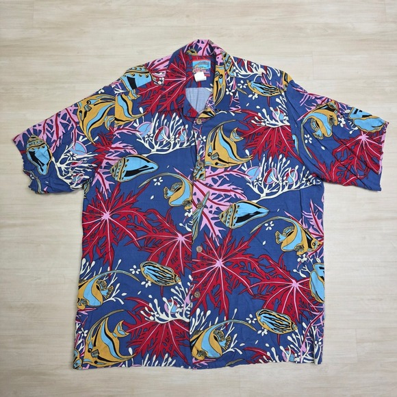 reyn spooner Other - Reyn Spooner Joe Kealoha Mens Large Hawaiian Shirt Rayon Tropical Fish Blue Red